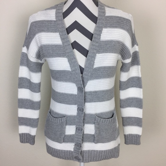 Olive & Oak Sweaters - Olive & Oak Gray and White Stripe Cardigan Size XS